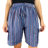 Kurze Hose Fischerstoff Stil blau Unisex alternative Mode aus Nepal Hippiestyle fair gehandelt von Karmandala