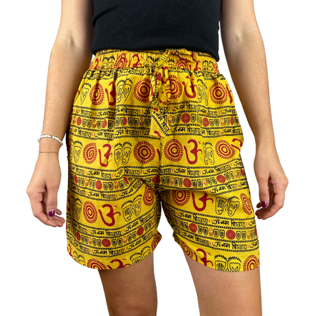Kurze Sommerhose Gelb Om Zeichen Shorts indische Kleidung fair gehandelt