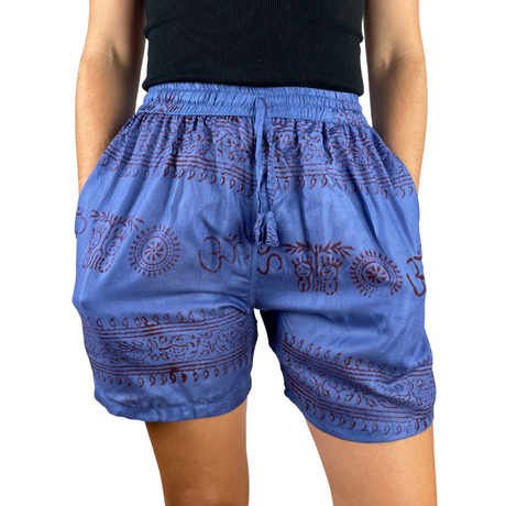 Kurze Sommerhose Ram Nami Blau - leichte Shorts Unisex alternative Hippie Mode für Yoga und Meditation fair gehandelt