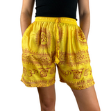 Kurze Sommerhose Ram Nami Gelb - leichte Shorts Unisex alternative Hippie Mode für Yoga und Meditation fair gehandelt