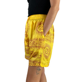 Kurze Sommerhose Ram Nami Gelb - leichte Shorts Unisex alternative Hippie Mode für Yoga und Meditation fair gehandelt