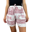 Kurze Sommerhose Ram Nami weiß rot - leichte Shorts Unisex alternative Hippie Mode für Yoga und Meditation fair gehandelt