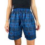 Kurze Sommerhose Blau Om Zeichen Shorts indische Kleidung fair gehandelt