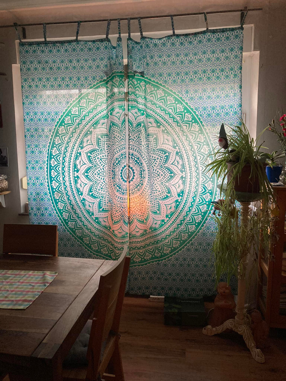 Mandala Vorhang Ombre in türkis mit Schlaufen