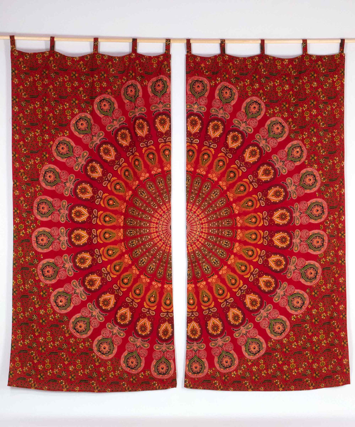 Mandala Vorhang Pfauenfeder rot weiß ca. 230x210 cm Gardine mit Schlaufen