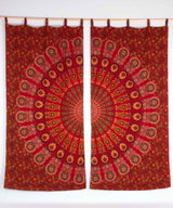 Mandala Vorhang Pfauenfeder rot weiß ca. 230x210 cm Gardine mit Schlaufen