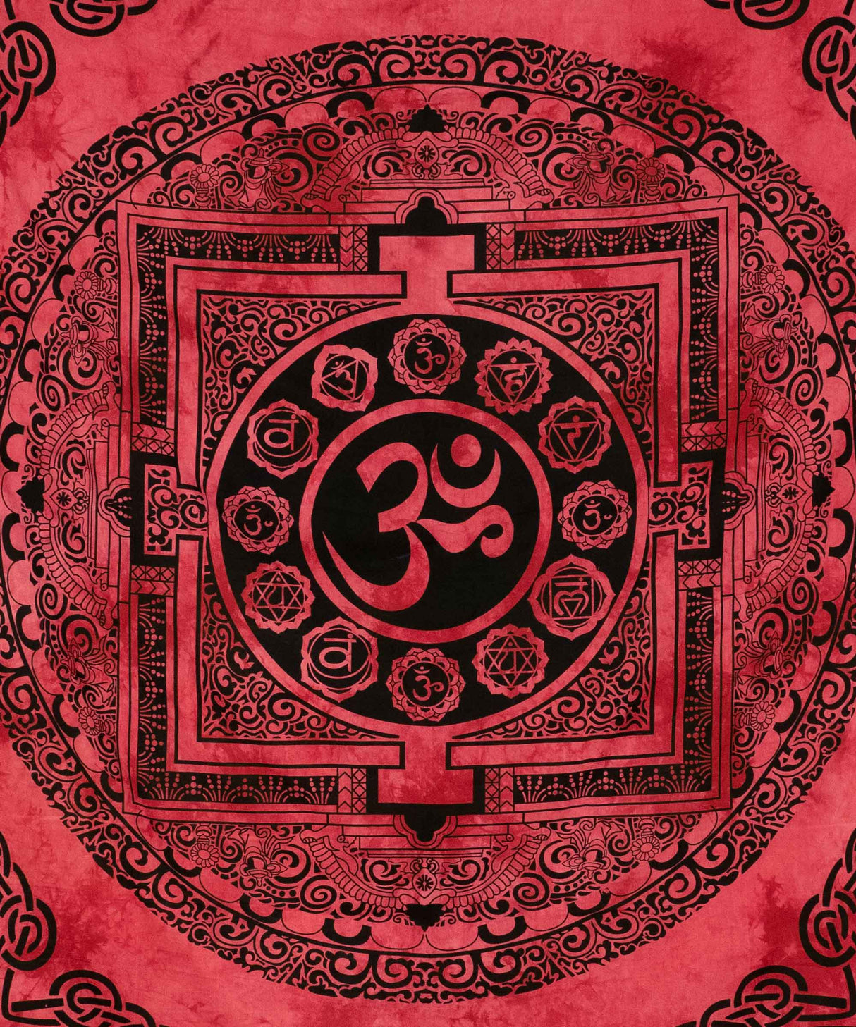 Om Wandtuch in rot, spiritueller Wandbehang aus Indien