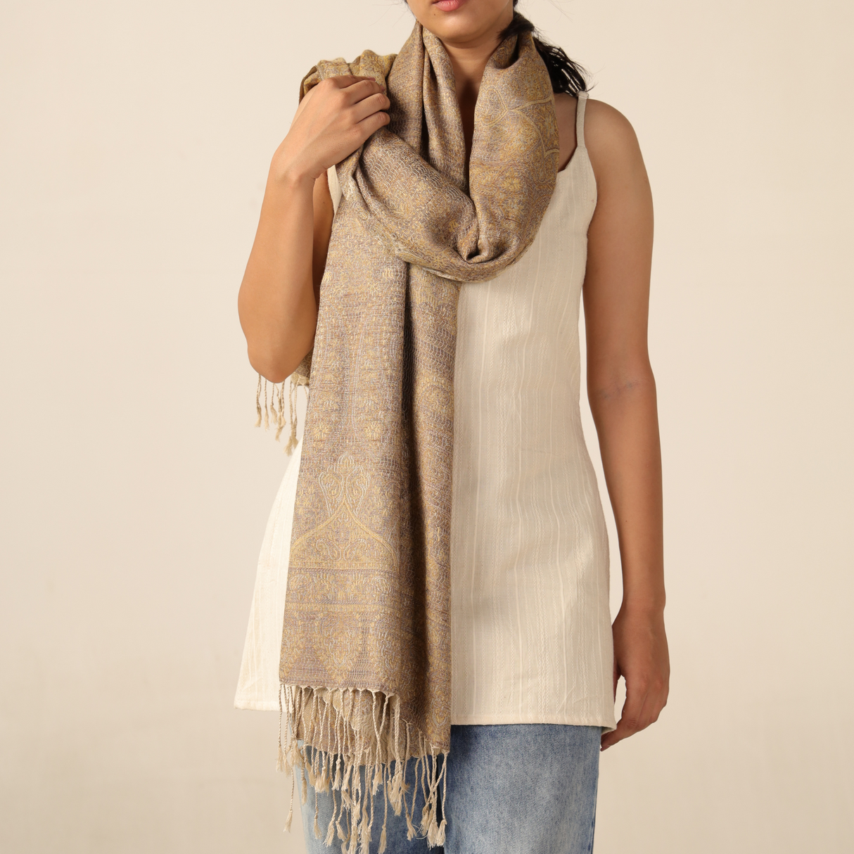 Pashmina-Schal Beige mit orientalischem Paisley-Muster