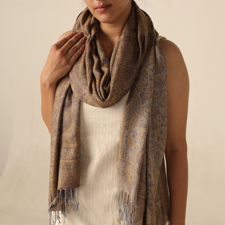 Pashmina Schal braun - Paisley Schal zum umwerfen aus Indien