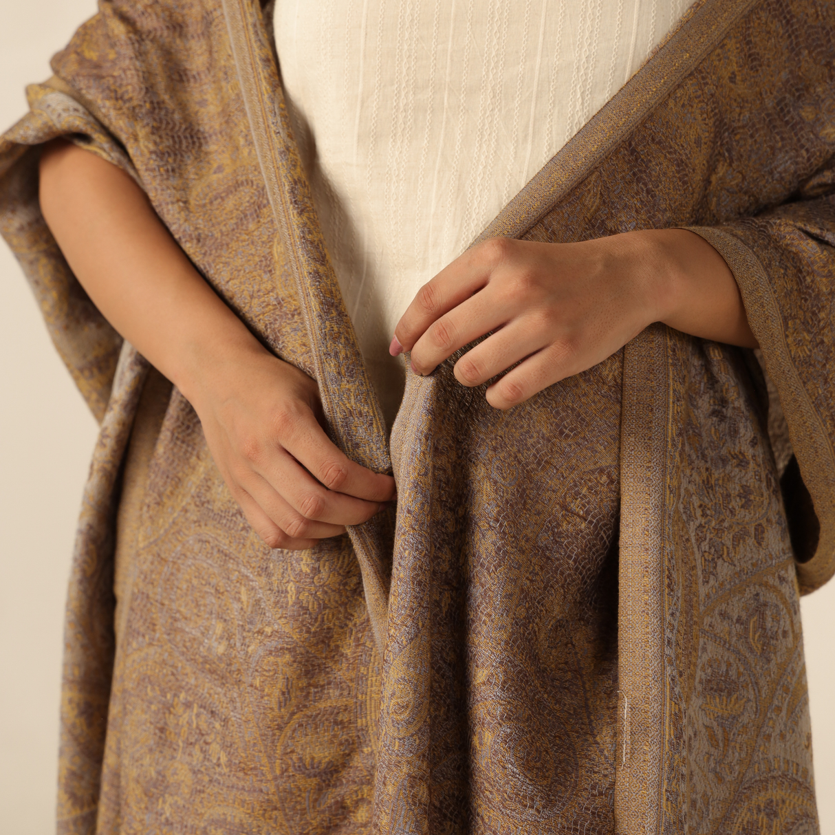 Pashmina Schal braun - Paisley Schal zum umwerfen aus Indien