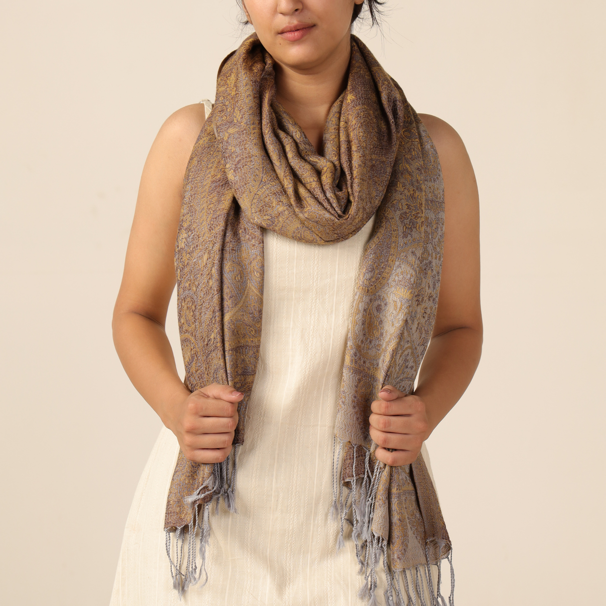 Pashmina Schal braun - Paisley Schal zum umwerfen aus Indien