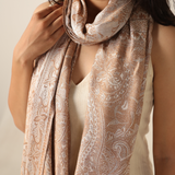 Pashmina Schal Creme Pastel mit Paisley Muster – Weicher Ethnic Boho Schal aus Modal | Stola Handgefertigt Indisches Tuch zum Umhängen Fair