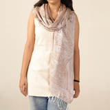 Pashmina Schal Creme Pastel mit Paisley Muster – Weicher Ethnic Boho Schal aus Modal | Stola Handgefertigt Indisches Tuch zum Umhängen Fair