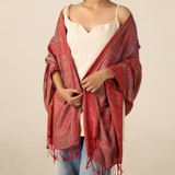 Pashmina Schal rot mit Paisley Muster - weicher Schal aus Indien