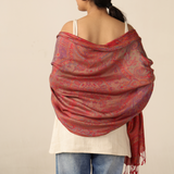 Pashmina Schal rot mit Paisley Muster - weicher Schal aus Indien