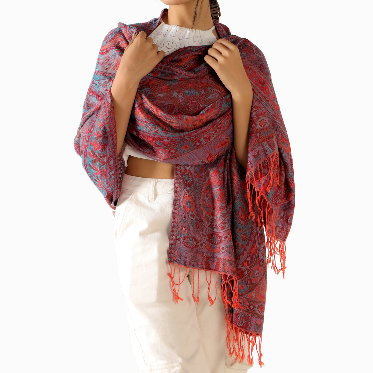 Pashmina Schal Rot - weicher Schal aus Baumwolle