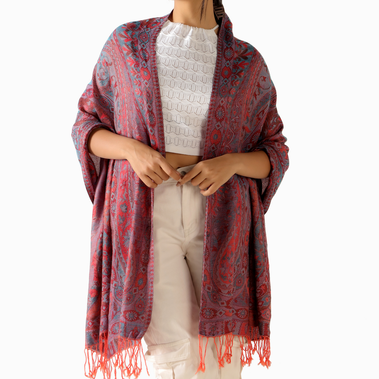 Pashmina Schal Rot - weicher Schal aus Baumwolle