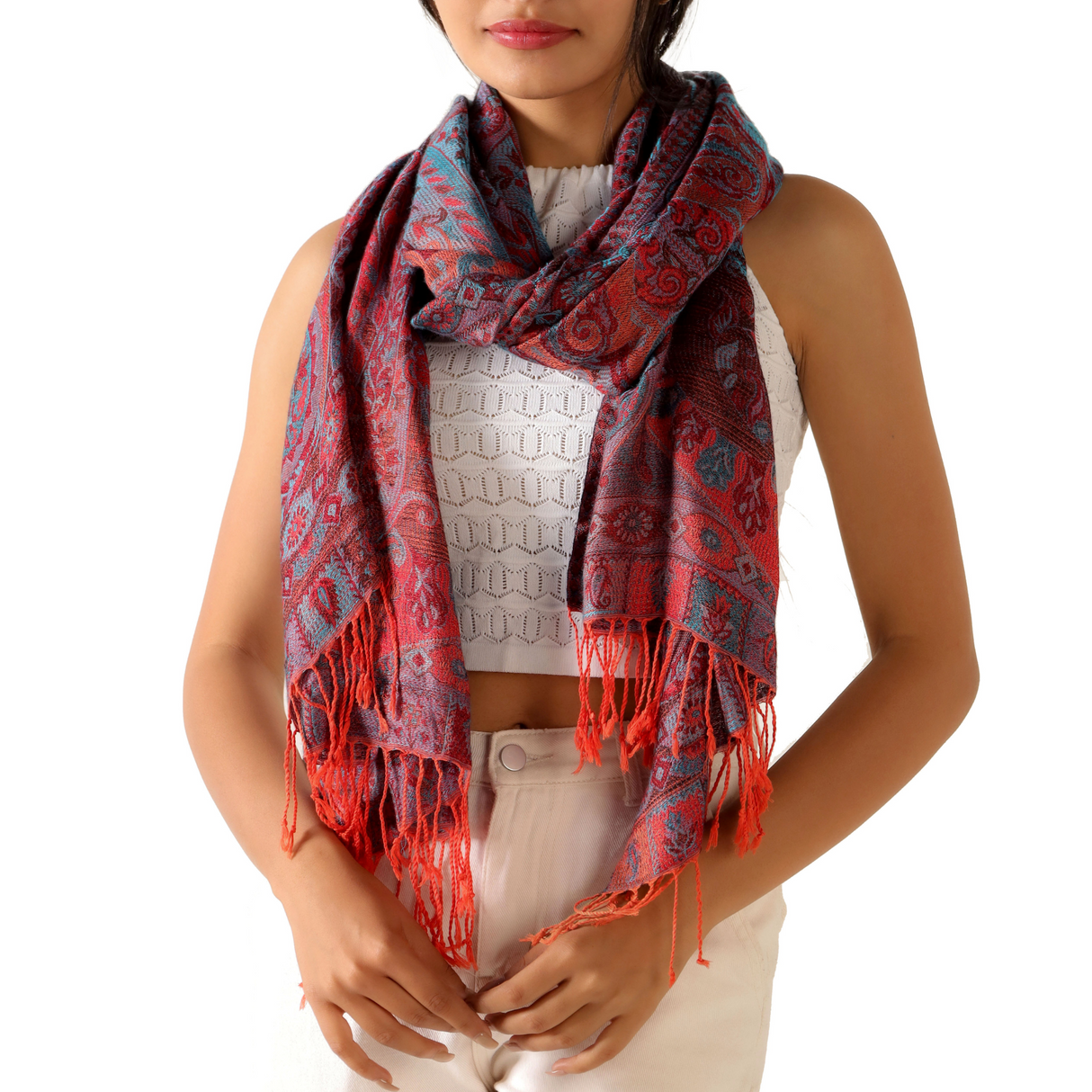 Pashmina Schal Rot - weicher Schal aus Baumwolle