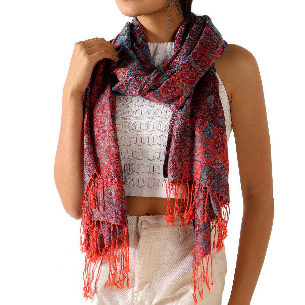 Pashmina Schal Rot - weicher Schal aus Baumwolle