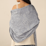 Pashmina Schal Silber Grau - Stola mit Paisley Muster, weicher Schal aus Indien