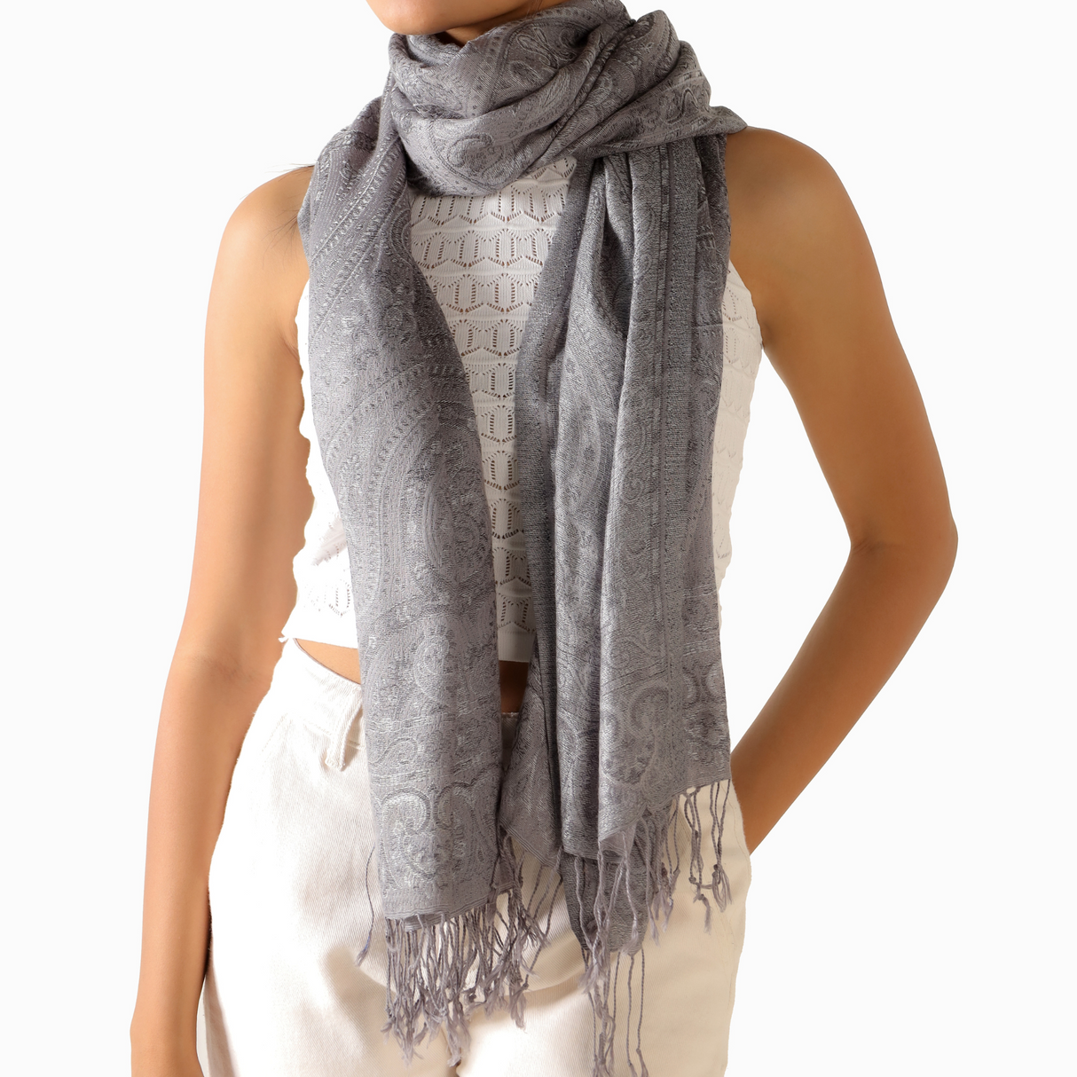 Pashmina Schal Silber - weicher Schal aus Baumwolle