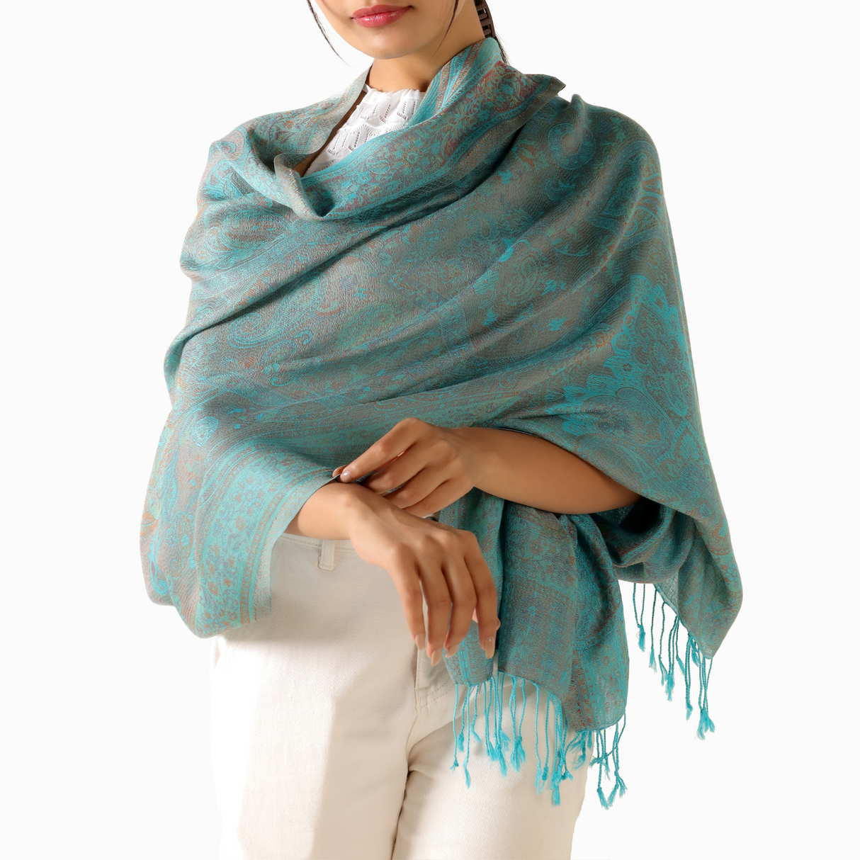 Pashmina Schal Türkis - weicher Schal aus Baumwolle