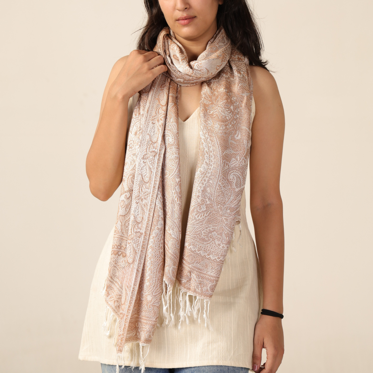 Pashmina Schal Creme mit Paisley Muster