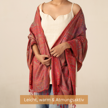 Pashmina Schal rot mit Paisley Muster - weicher Schal aus Indien