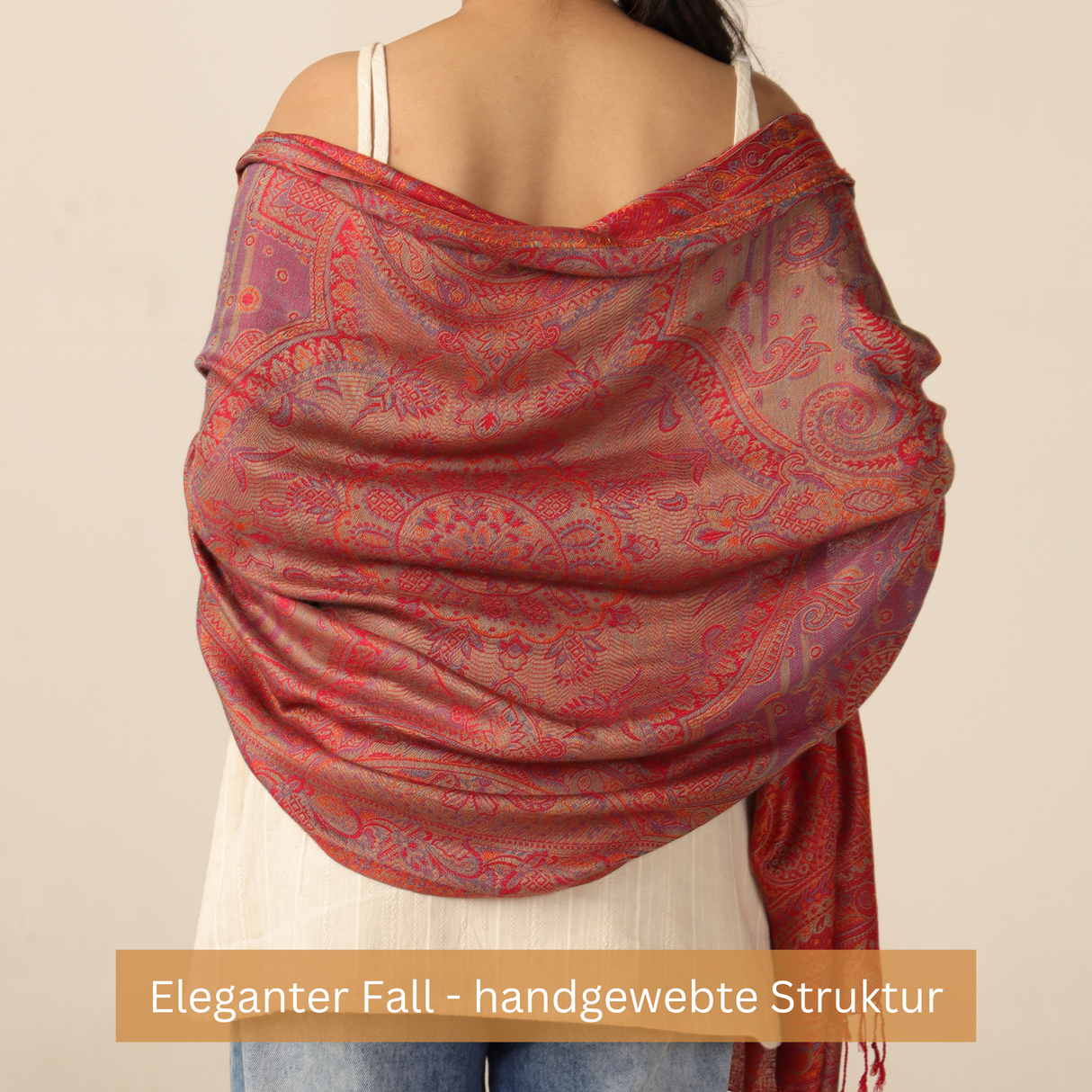 Pashmina Schal rot mit Paisley Muster - weicher Schal aus Indien