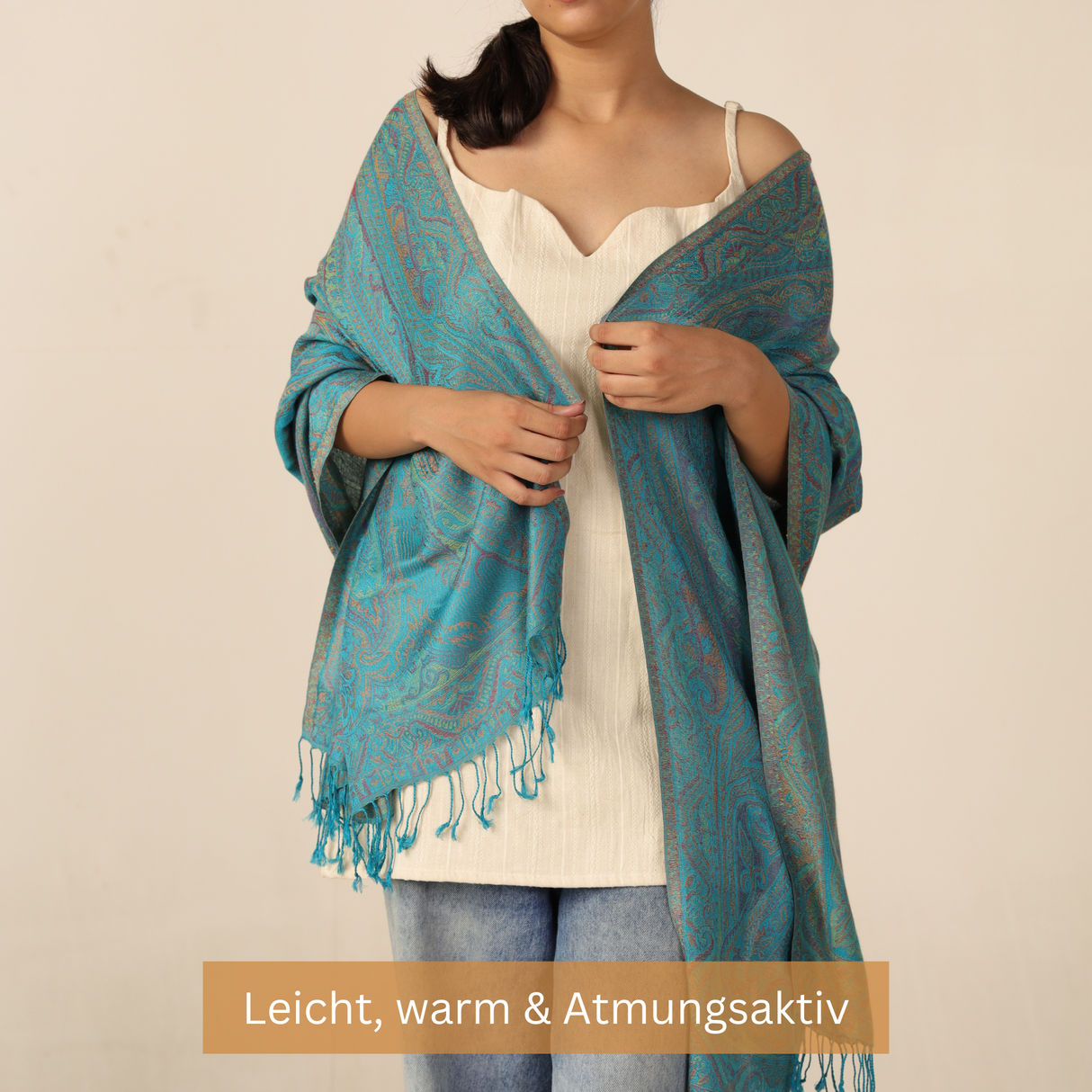 Pashmina-Schal Türkis mit Paisley-Muster