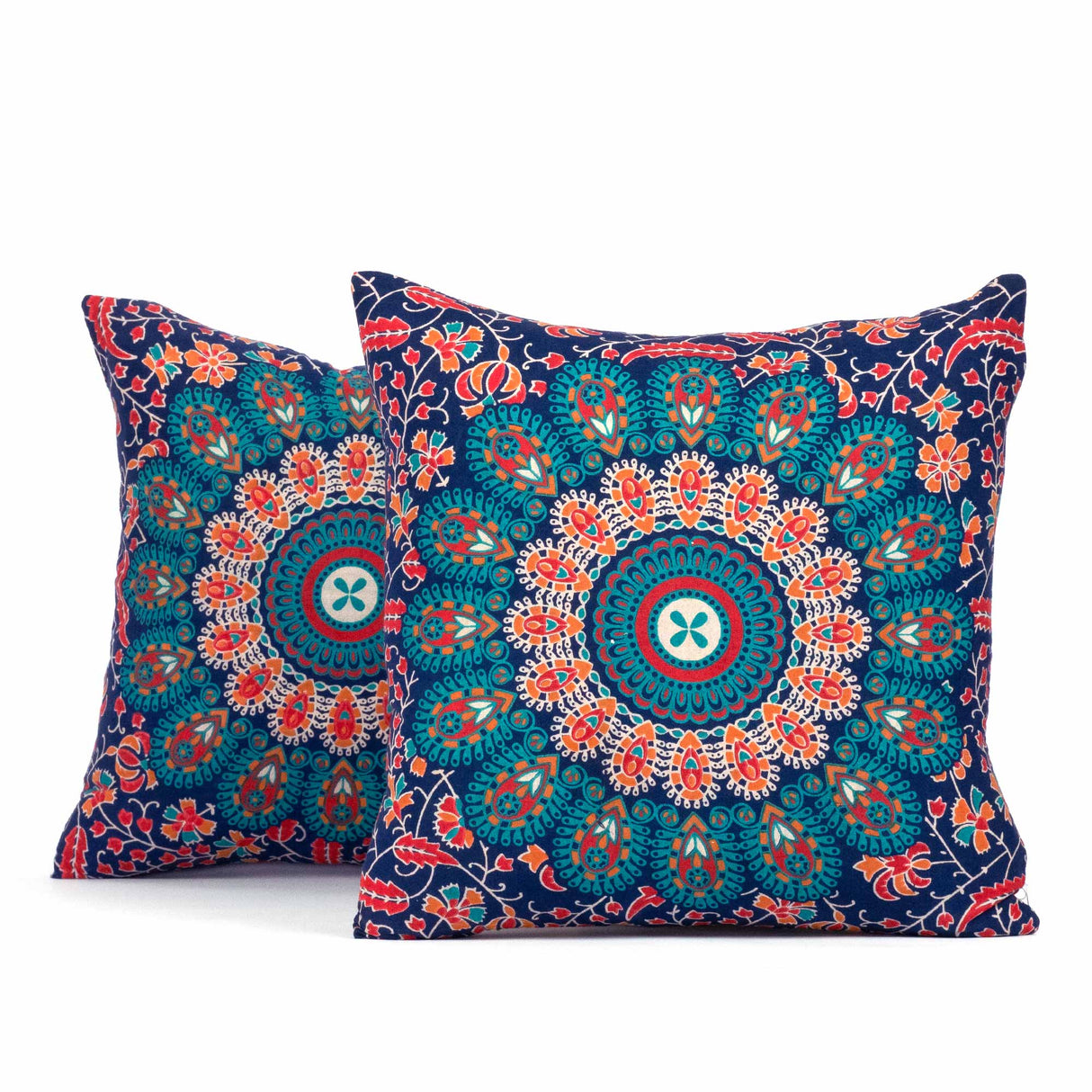 Mandala Kissen in blau, orange und türkis