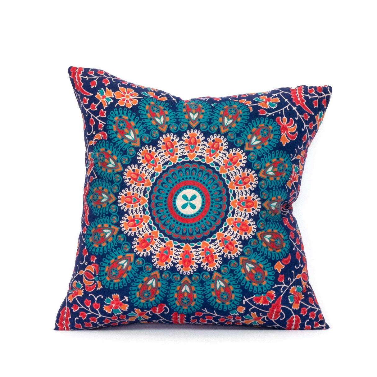 Mandala Kissen in blau, orange und türkis