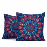 Kissen mit Pfauenfeder Mandala blau rot | 2x 40x40 cm