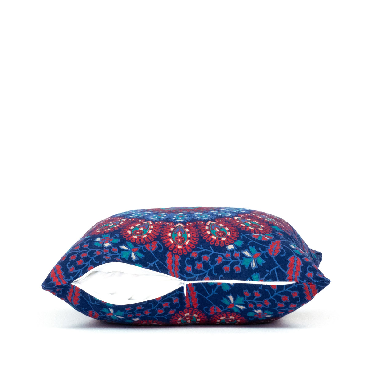Kissen mit Pfauenfeder Mandala blau rot | 2x 40x40 cm