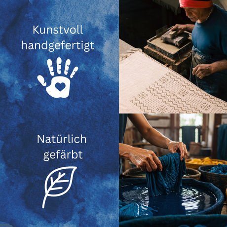 Bettwäsche Indigo Blockdruck Blume - 135x200 cm + Kissen