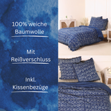 Bettwäsche Indigo Blockdruck Blume - 135x200 cm + Kissen