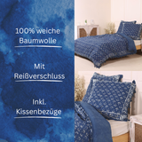 Bettwäsche Indigo Blockdruck Pfauenfeder