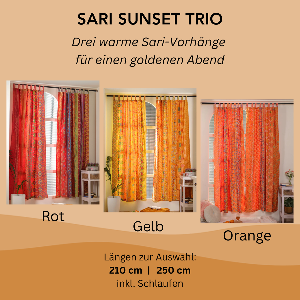 Sari Sunset Trio: 3 Warme Vorhänge im Set