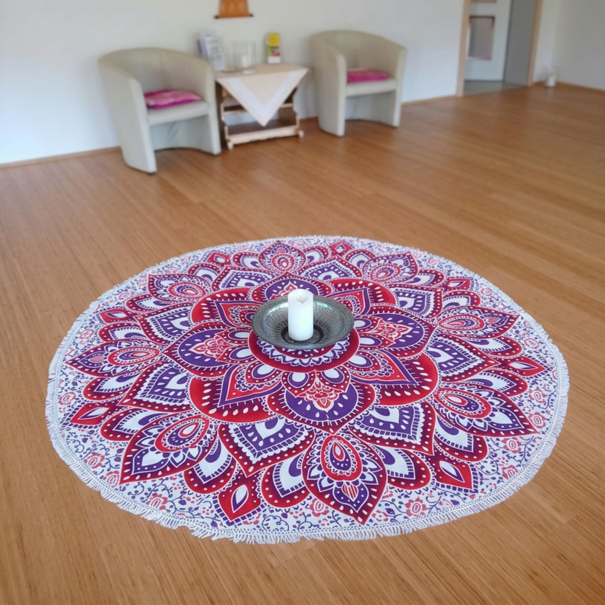 Rundes Mandala Tuch Lotus Blüte rosa lila
