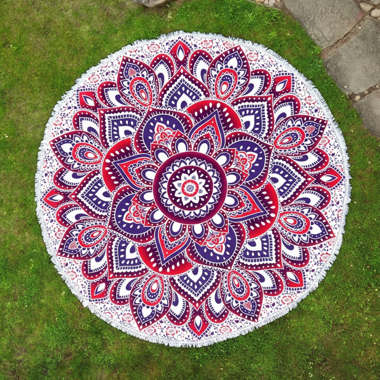 Rundes Mandala Tuch Lotus Blüte rosa lila
