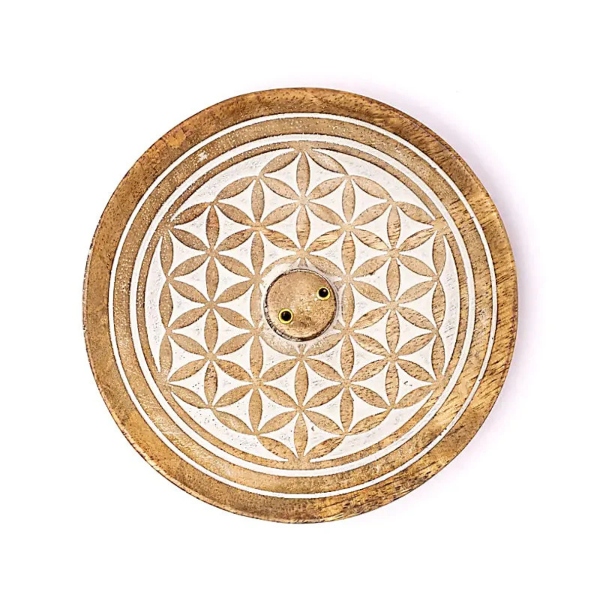 Räucherstäbchenhalter „Blume des Lebens“ aus Mangoholz