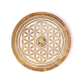 Räucherstäbchenhalter „Blume des Lebens“ aus Mangoholz