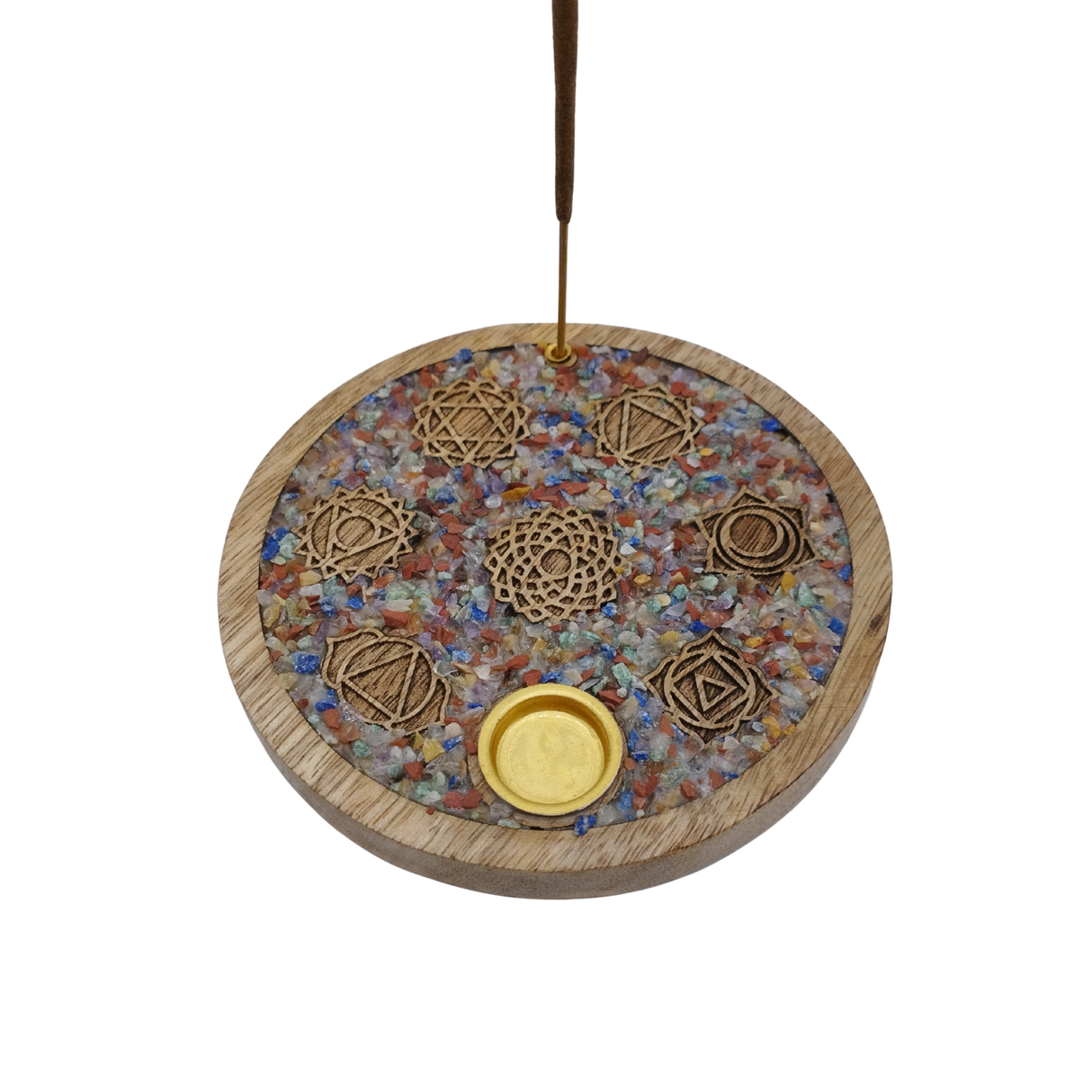 Räucherstäbchen- & Kegelhalter Chakra- Steine Rund I Symbolträchtige Unterlage für deine Räucherkegel