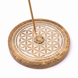 Räucherstäbchen und Räucherkegel Halter aus Holz: Blume des Lebens