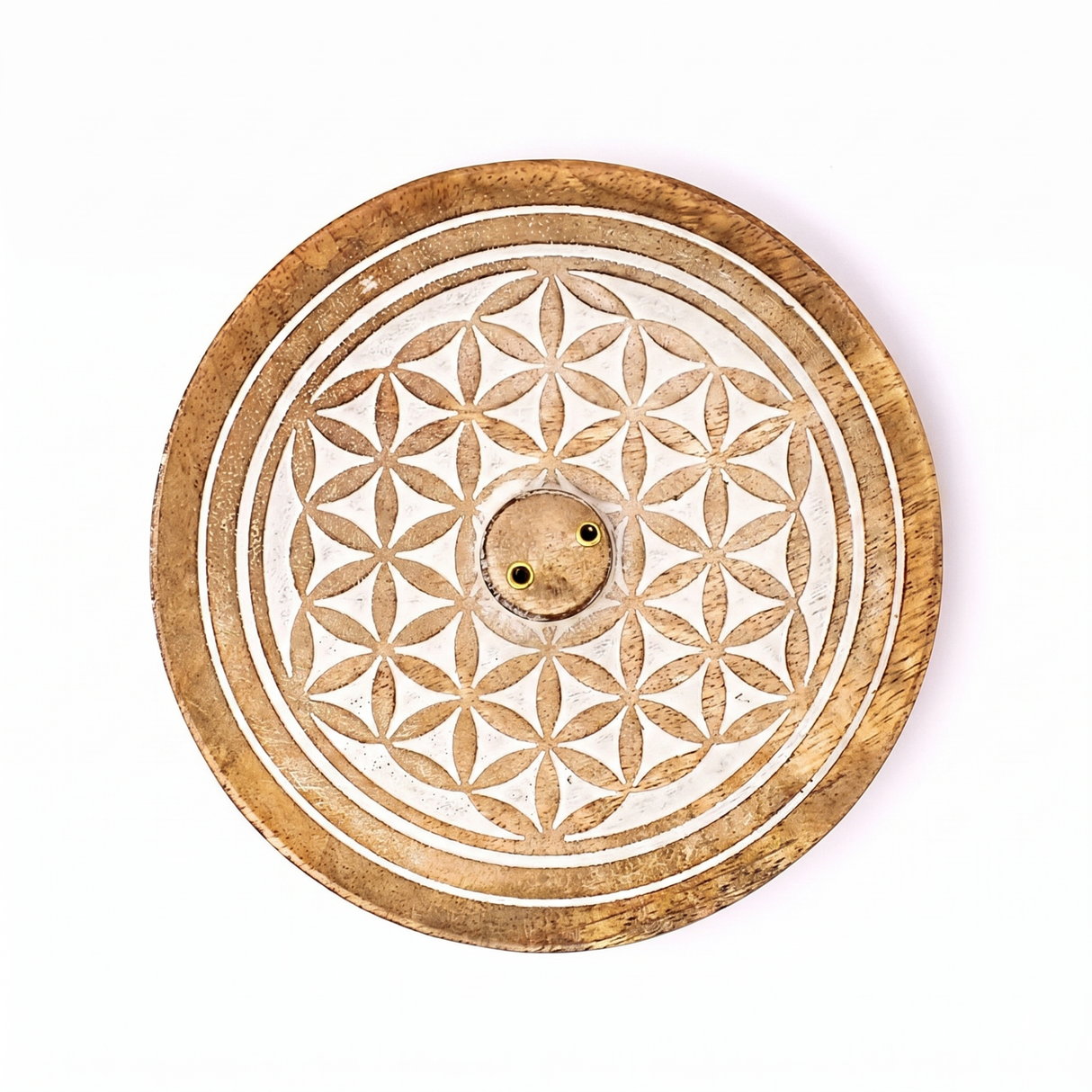Räucherstäbchen und Räucherkegel Halter aus Holz: Blume des Lebens