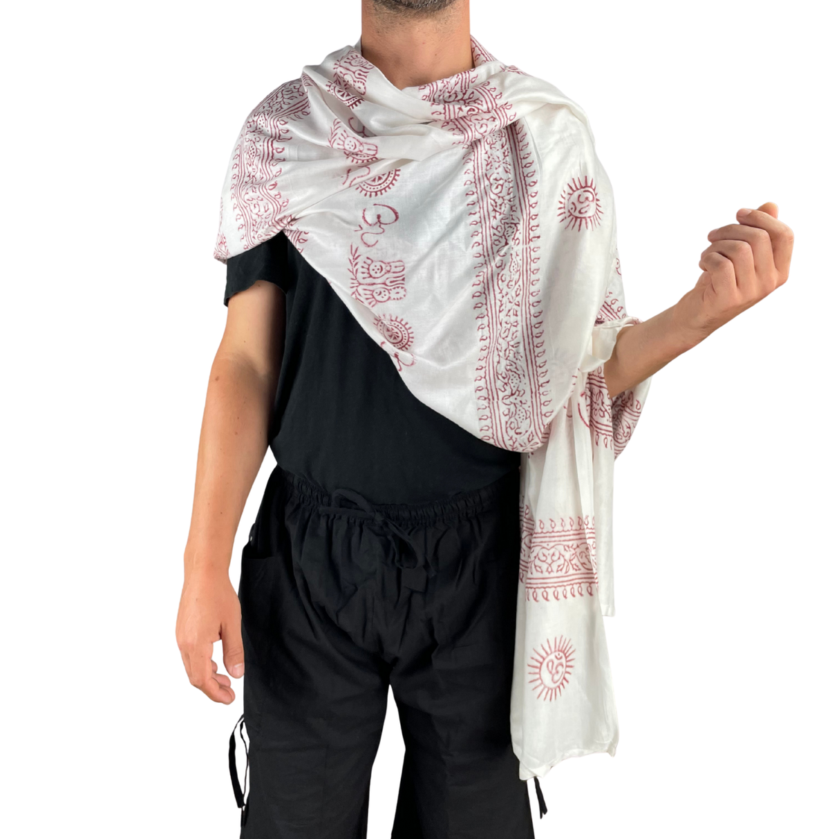 Ram Nami Tibetischer Glücksschal Weiß Rot