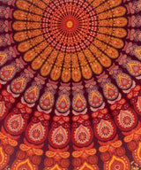 Rundes Mandala Tuch Pfauenfeder rot orange gelb - ca. 185 cm