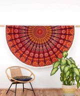 Rundes Mandala Tuch Pfauenfeder rot orange gelb - ca. 185 cm