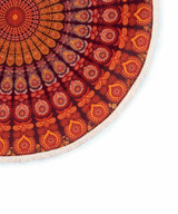 Rundes Mandala Tuch Pfauenfeder rot orange gelb - ca. 185 cm