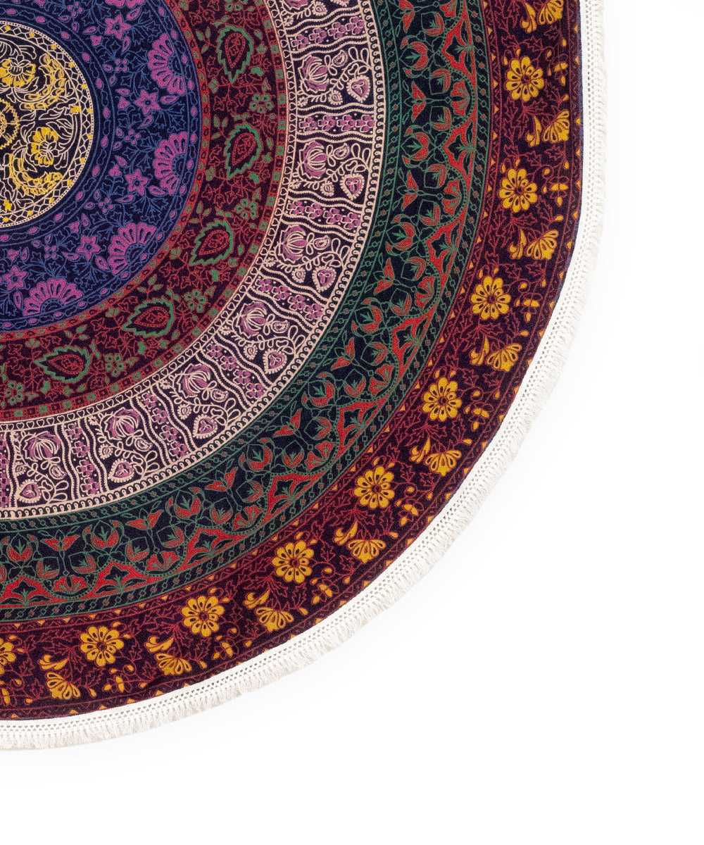 Rundes Mandala Tuch mit Blumen bunt - ca. 185 cm